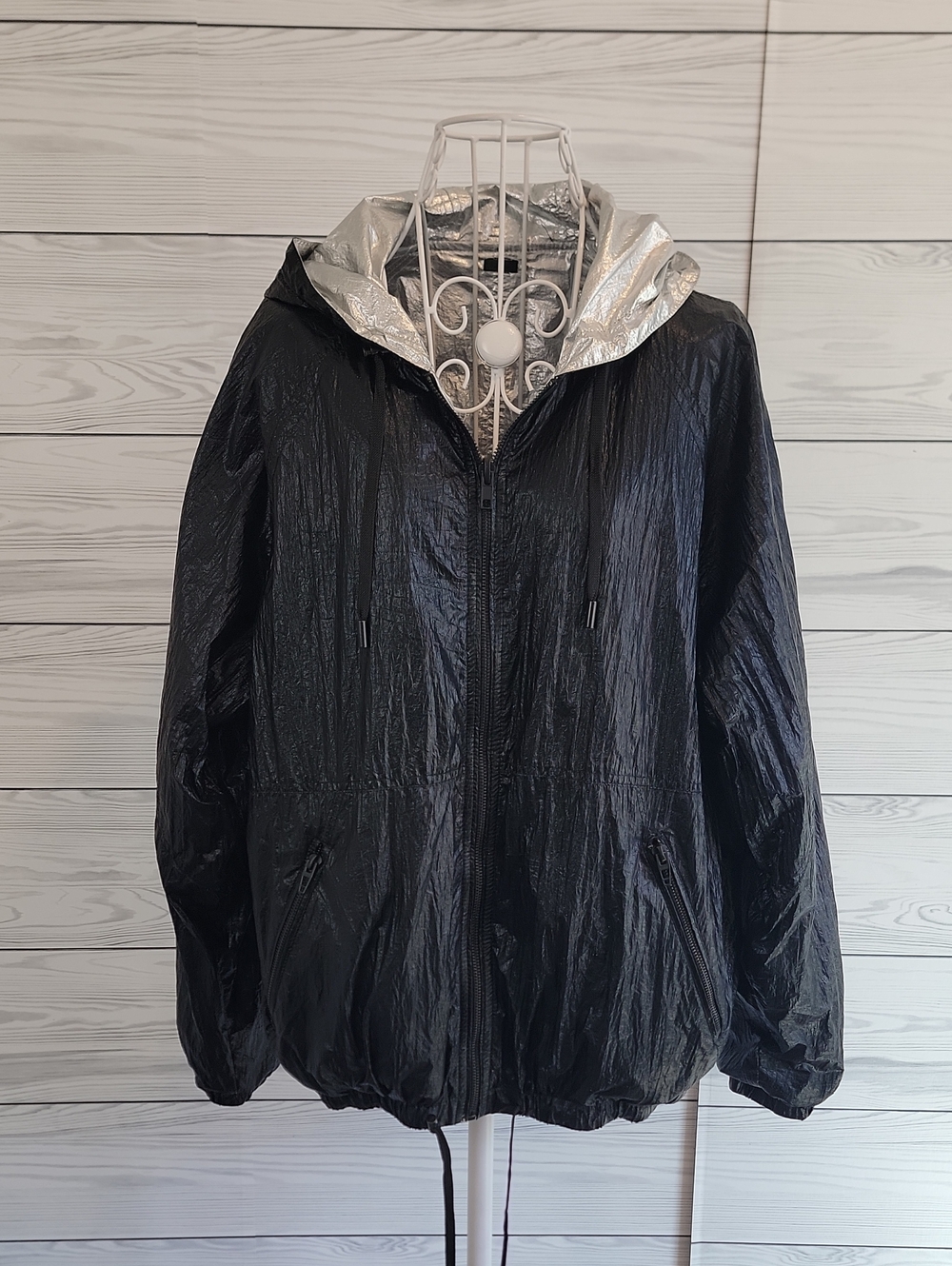 Blank NYC Reversible Black & Silver Windbreaker Jacket Womens Size S